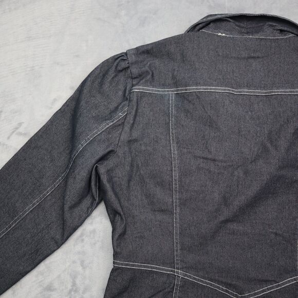 Clio Jacket Womens 16 Black Long Sleeve Button Up Collared Short Denim - Picture 14 of 16